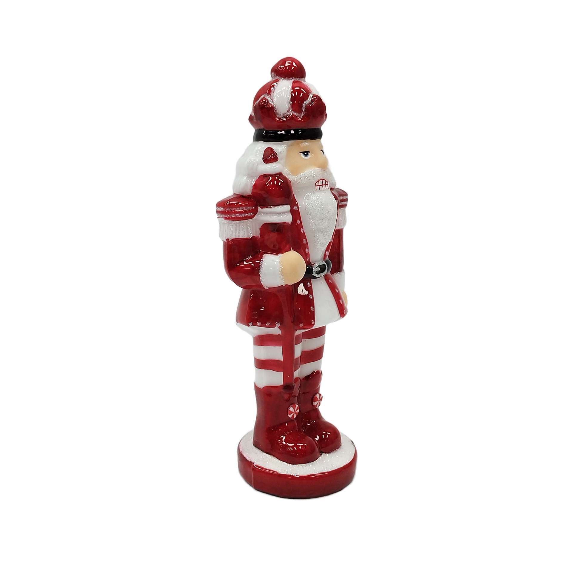 slide 3 of 3, 10" Red & White Glass Peppermint Nutcracker With Staff By Ashland, 75 in x 3 in x 10 in