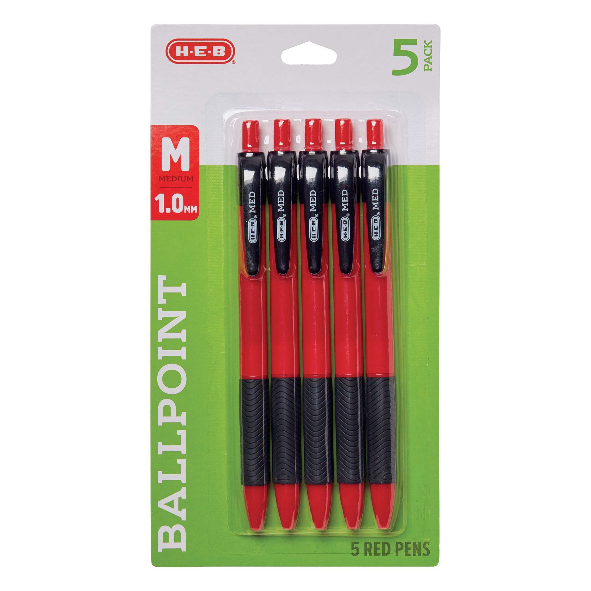 slide 1 of 1, H-E-B 1.0mm Retractable Ballpoint Pens - Red Ink, 5 ct