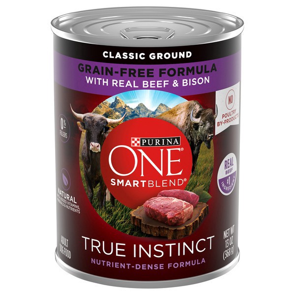 slide 1 of 1, Purina ONE Grain Free Wet Dog Food, SmartBlend True Instinct Classic Ground With Real Beef & Bison - 13 oz. Can, 13 oz