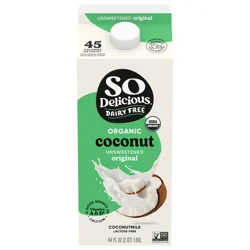 So Delicious Dairy Free Organic Coconutmilk, Unsweetened Original, Vegan, Gluten Free, Lactose Free Plant Based Milk Alternative, 64 fl oz Carton