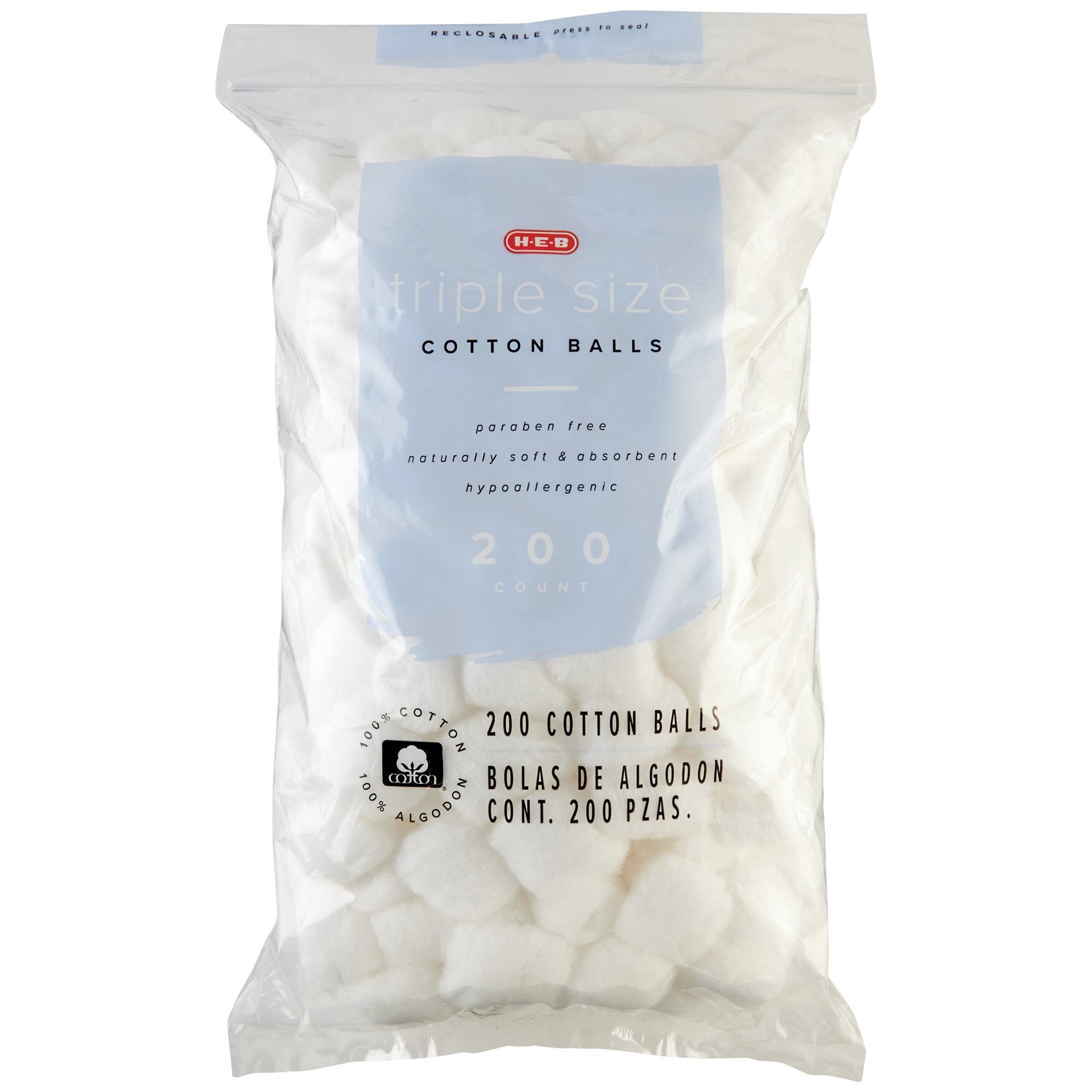 slide 1 of 1, H-E-B Triple Size Cotton Balls, 200 ct