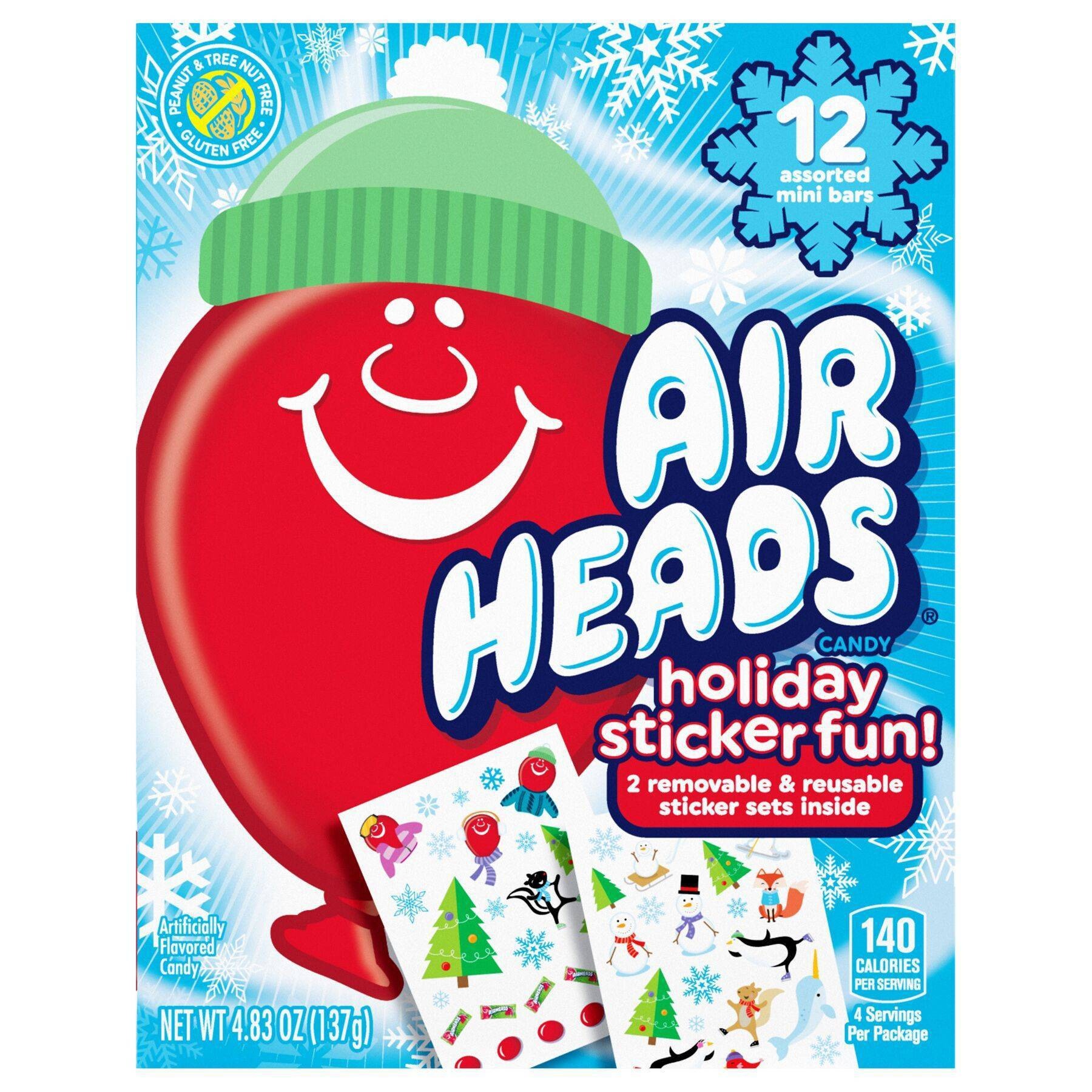 slide 1 of 1, Air Heads Holiday Sticker Fun Mini Bars, 4.83 oz