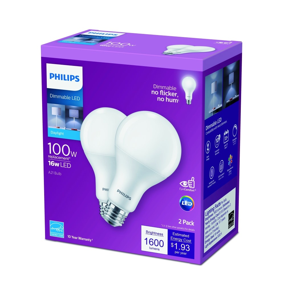 slide 1 of 1, Philips 16Watt 100Watt A21 Led Light Bulbs Daylight, 2 ct