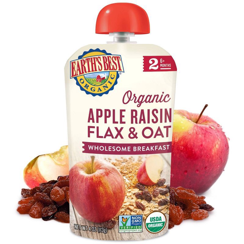 slide 2 of 4, Earth's Best Organic Apple Raisin Flax & Oat Baby Food Pouch - 3.5oz, 3.5 oz