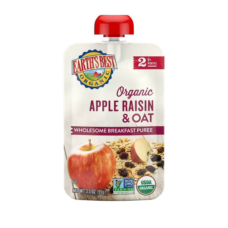 slide 1 of 4, Earth's Best Organic Apple Raisin Flax & Oat Baby Food Pouch - 3.5oz, 3.5 oz