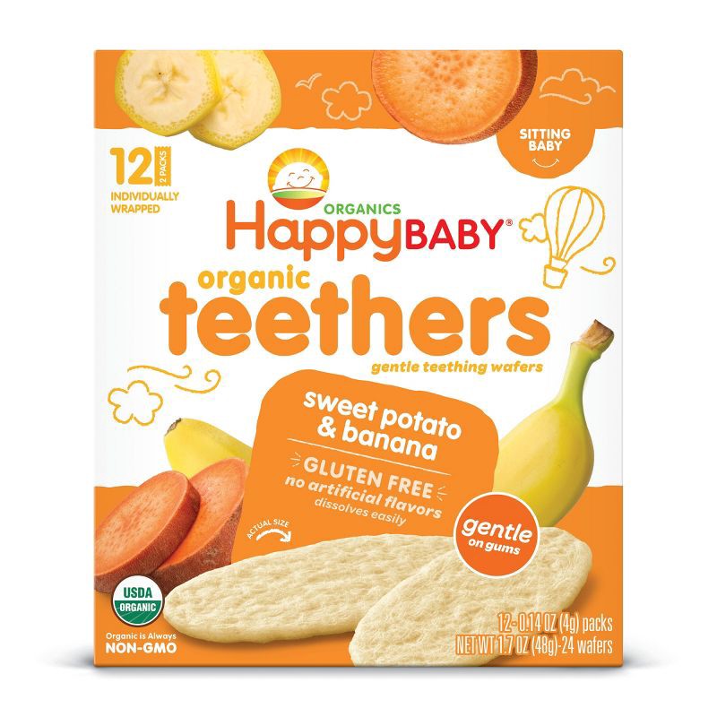 slide 1 of 6, Happy Family HappyBaby Sweet Potato & Banana Organic Teethers - 12ct/1.7oz, 12 ct; 1.7 oz