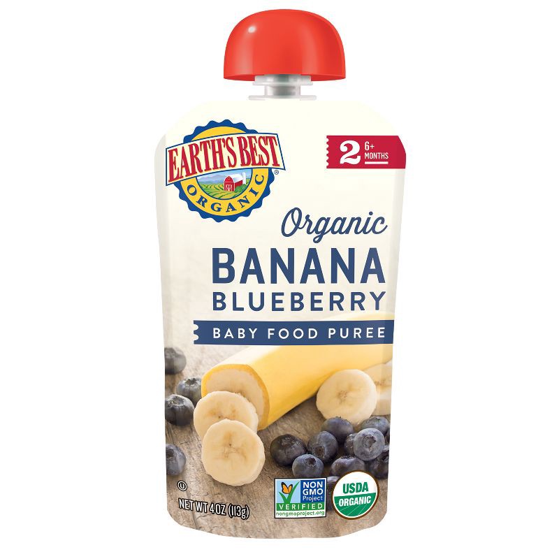 slide 2 of 3, Earth's Best Organic 4pk Banana Blueberry Baby Food Pouch - 16oz, 4 ct; 16 oz