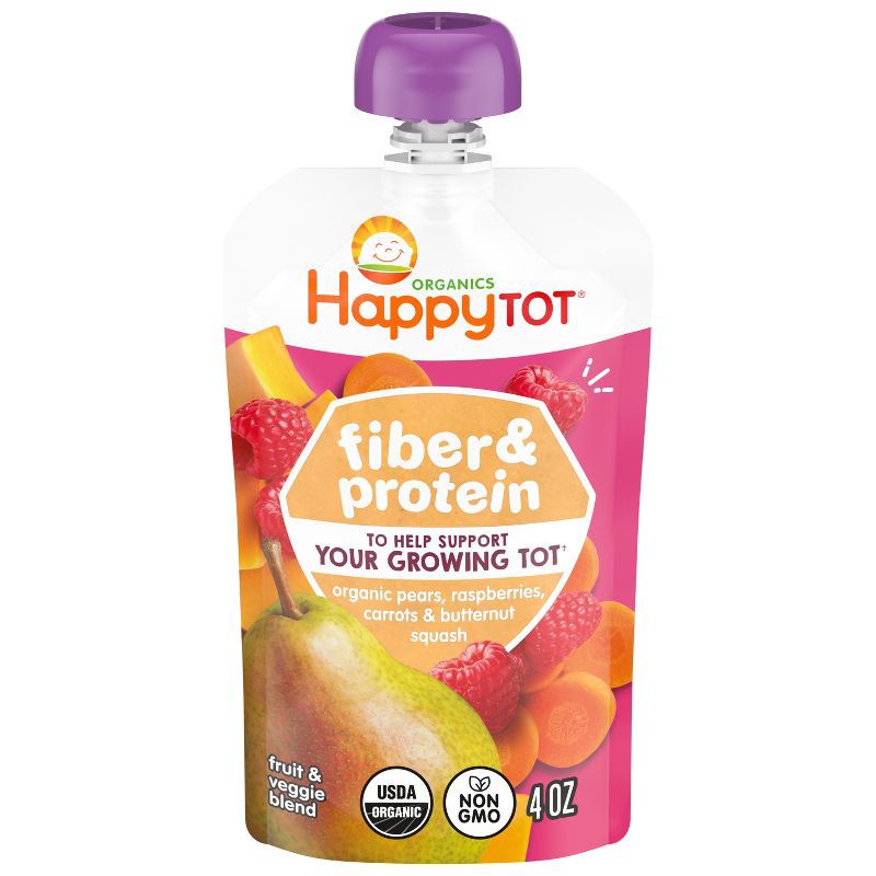 slide 1 of 7, HappyTot Happy Tot Fiber & Protein Organic Pears, Raspberries, Carrots & Butternut Squash Toddler Pouch - 4oz, 4 oz