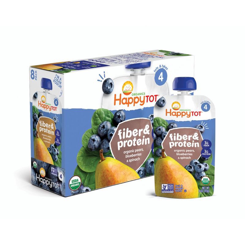 slide 1 of 7, Happy Baby HappyTot Fiber & Protein Organic Pears Blueberries & Spinach Baby Food - 4oz, 4 oz