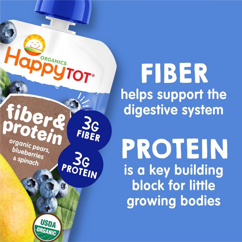 slide 4 of 7, Happy Baby HappyTot Fiber & Protein Organic Pears Blueberries & Spinach Baby Food - 4oz, 4 oz