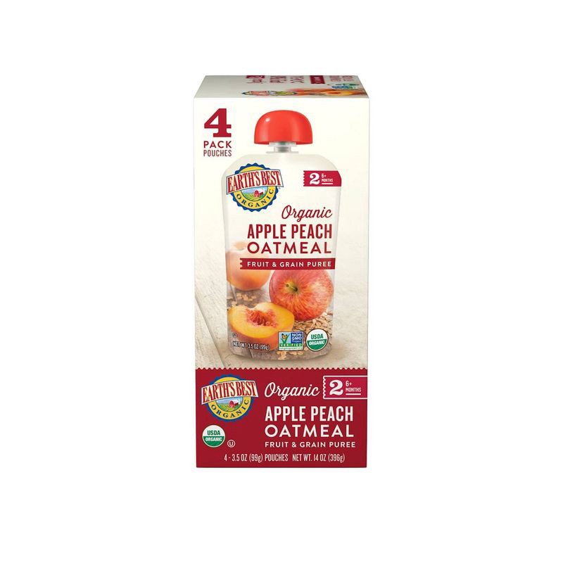 slide 2 of 11, Earth's Best Organic 4pk Apple Peach Oatmeal Baby Food Pouch - 16.8oz, 4 ct, 16.8 oz