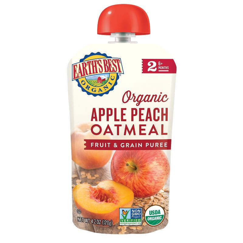 slide 2 of 3, Earth's Best Organic 4pk Apple Peach Oatmeal Baby Food Pouch - 16.8oz, 4 ct, 16.8 oz