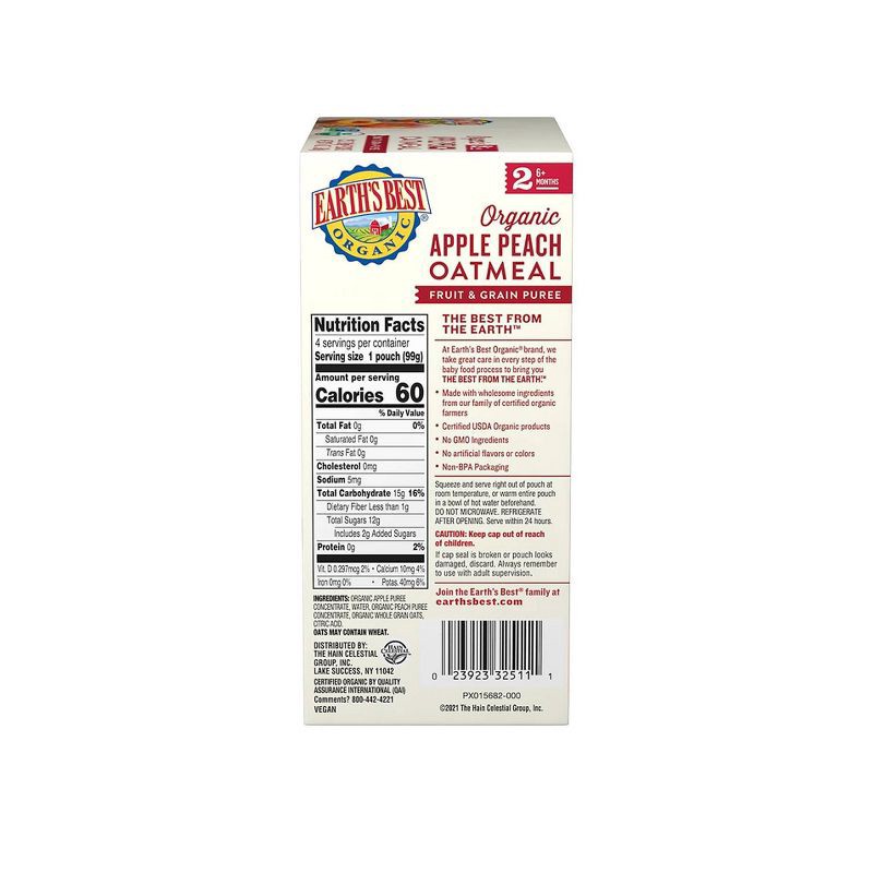 slide 7 of 11, Earth's Best Organic 4pk Apple Peach Oatmeal Baby Food Pouch - 16.8oz, 4 ct, 16.8 oz