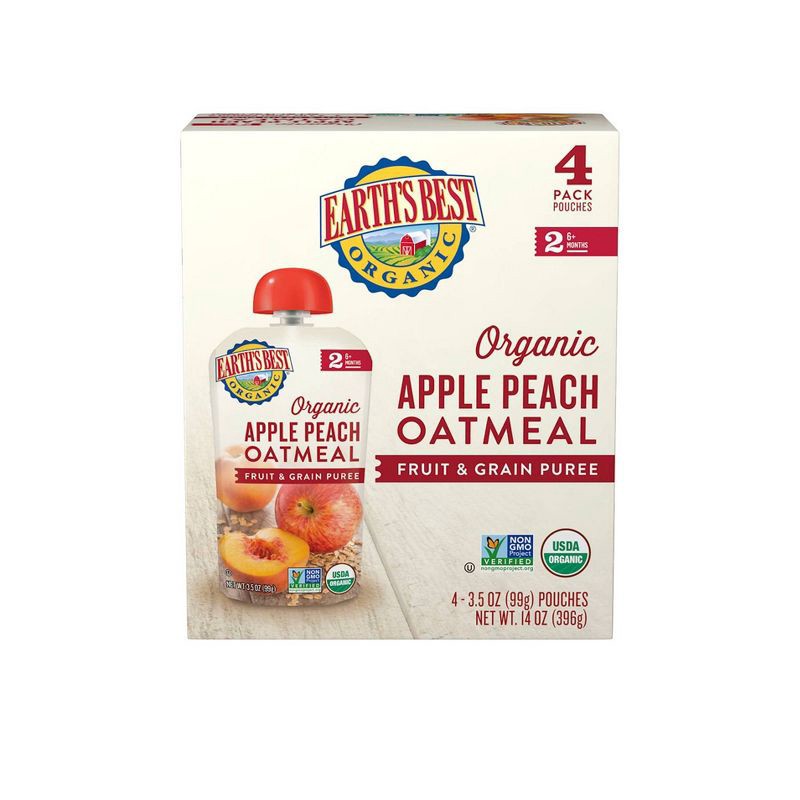 slide 5 of 11, Earth's Best Organic 4pk Apple Peach Oatmeal Baby Food Pouch - 16.8oz, 4 ct, 16.8 oz