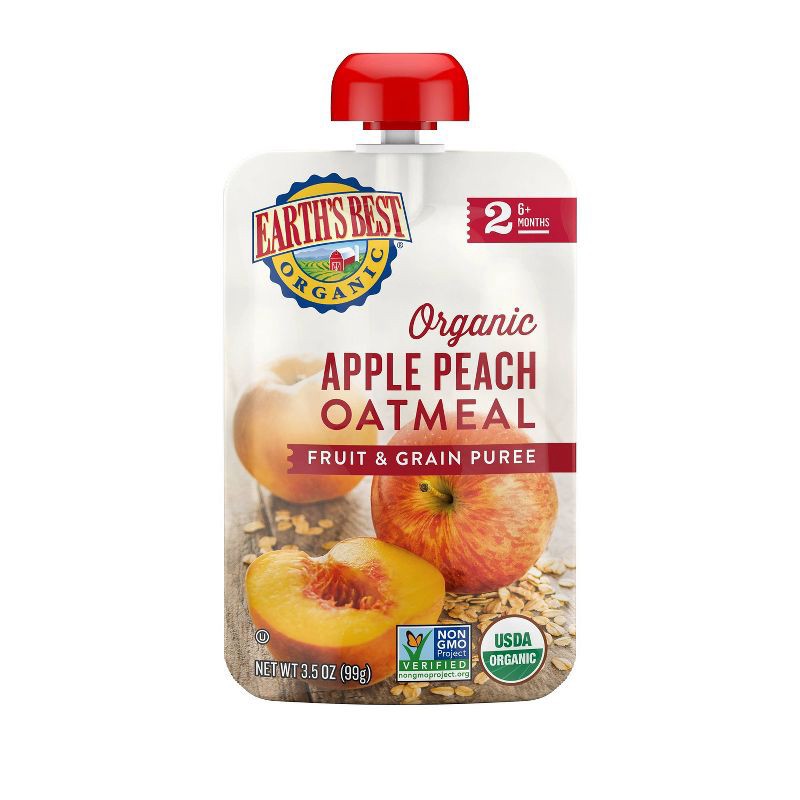 slide 6 of 11, Earth's Best Organic 4pk Apple Peach Oatmeal Baby Food Pouch - 16.8oz, 4 ct, 16.8 oz