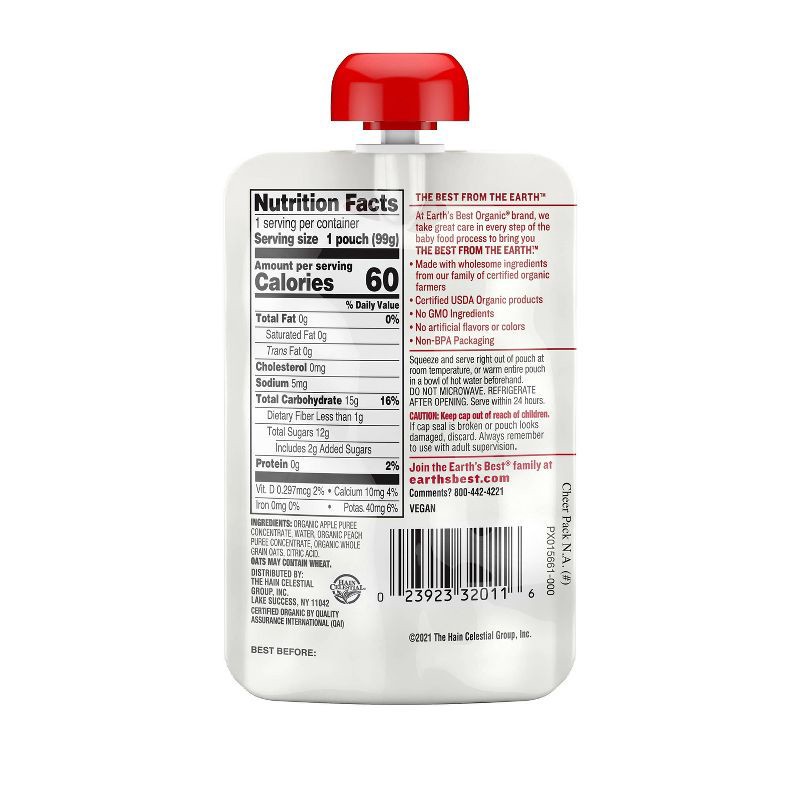 slide 8 of 11, Earth's Best Organic 4pk Apple Peach Oatmeal Baby Food Pouch - 16.8oz, 4 ct, 16.8 oz