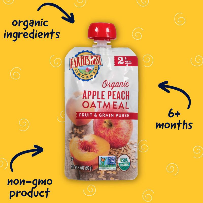 slide 8 of 11, Earth's Best Organic 4pk Apple Peach Oatmeal Baby Food Pouch - 16.8oz, 4 ct, 16.8 oz