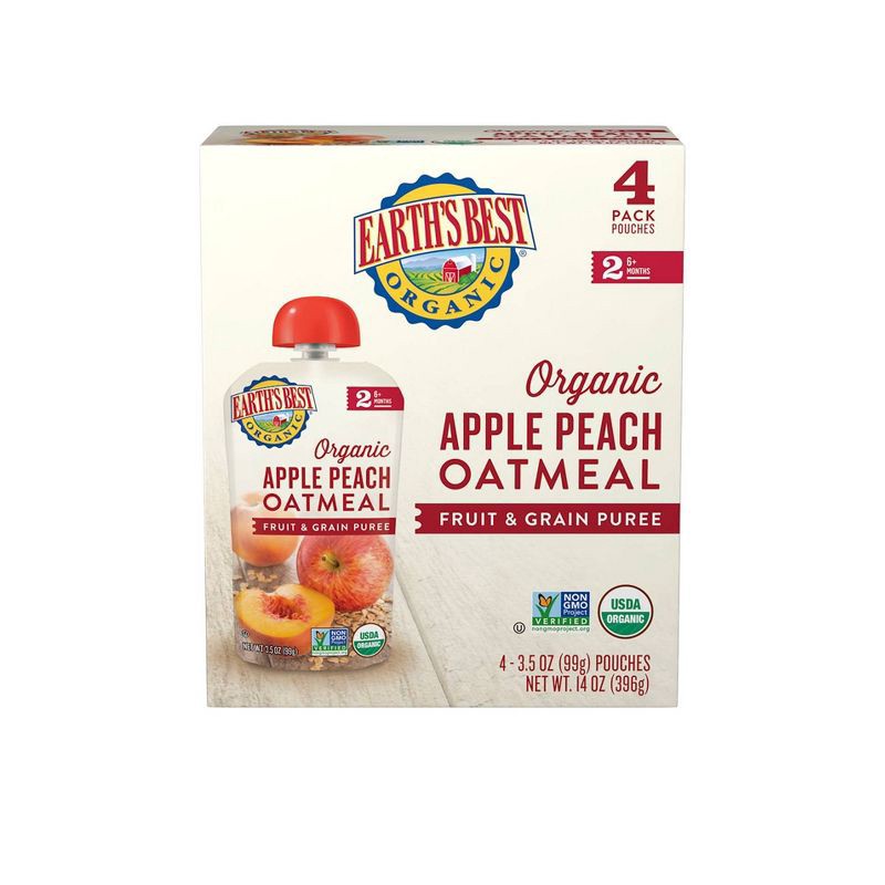 slide 1 of 11, Earth's Best Organic 4pk Apple Peach Oatmeal Baby Food Pouch - 16.8oz, 4 ct, 16.8 oz