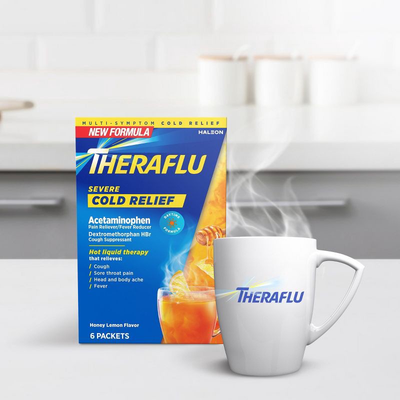 slide 4 of 9, Theraflu Multi-Symptom Severe Cold Relief Daytime Powder - Honey Lemon - 6ct, 6 ct