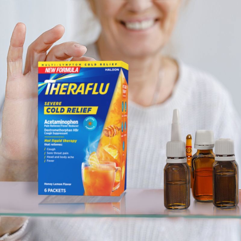 slide 6 of 9, Theraflu Multi-Symptom Severe Cold Relief Daytime Powder - Honey Lemon - 6ct, 6 ct