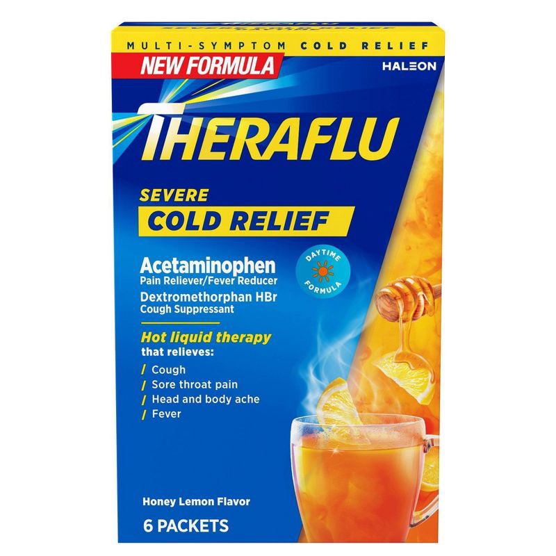 slide 1 of 10, Theraflu Multi-Symptom Severe Cold Relief Powder - Acetaminophen - Honey Lemon - 6ct, 6 ct