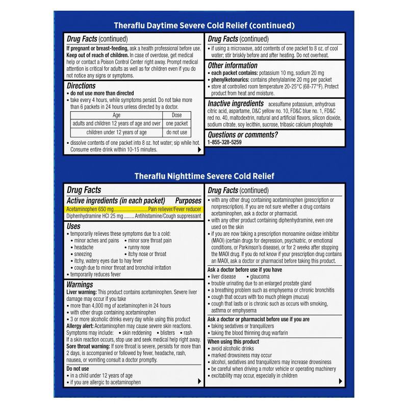 slide 2 of 10, Theraflu Acetaminophen Multi-Symptom Severe Cold Day/Night Powder - Honey Lemon - 12ct, 12 ct