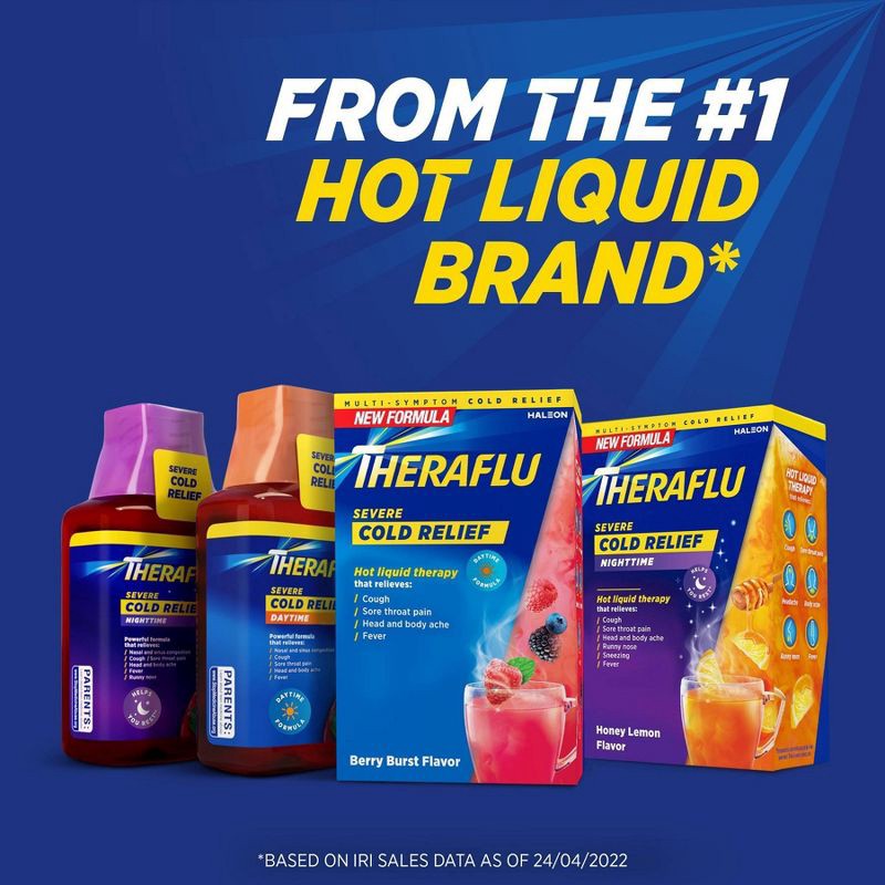 slide 4 of 9, Theraflu Multi-Symptom Severe Cold Relief Day & Night Powder - Honey Lemon​ - 12ct, 12 ct