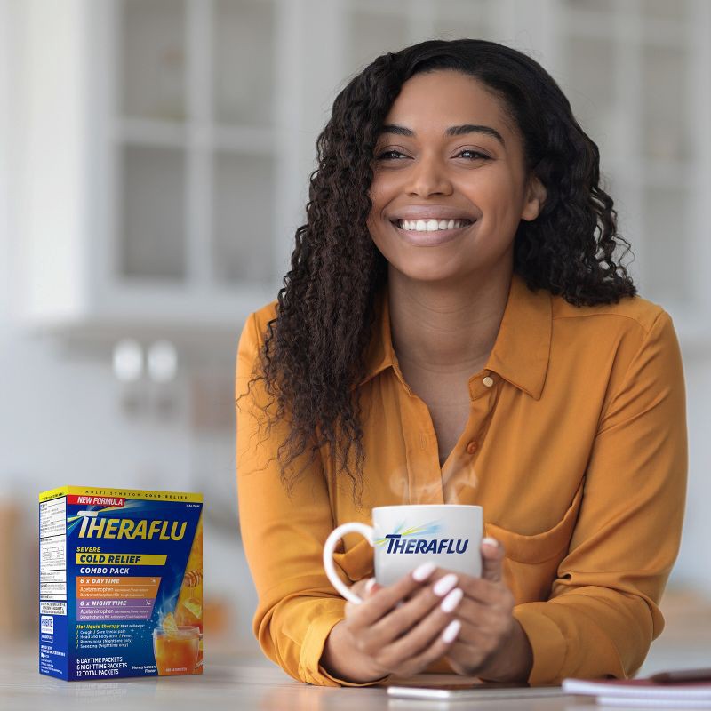 slide 6 of 9, Theraflu Multi-Symptom Severe Cold Relief Day & Night Powder - Honey Lemon​ - 12ct, 12 ct