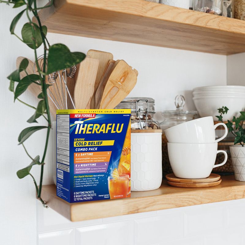 slide 8 of 9, Theraflu Multi-Symptom Severe Cold Relief Day & Night Powder - Honey Lemon​ - 12ct, 12 ct