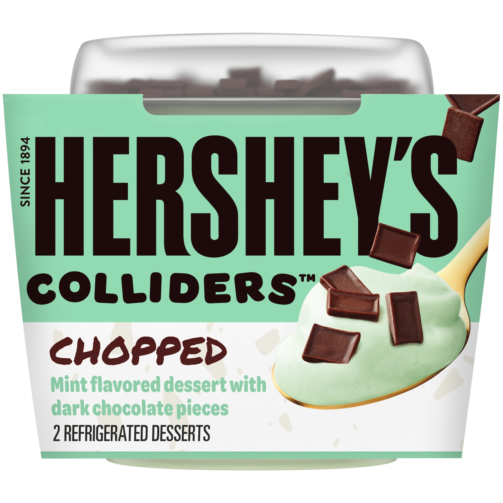 slide 1 of 1, Hershey's COLLIDERS Chopped HERSHEY''S Mint Refrigerated Dessert, 2 ct Pack, 7 oz