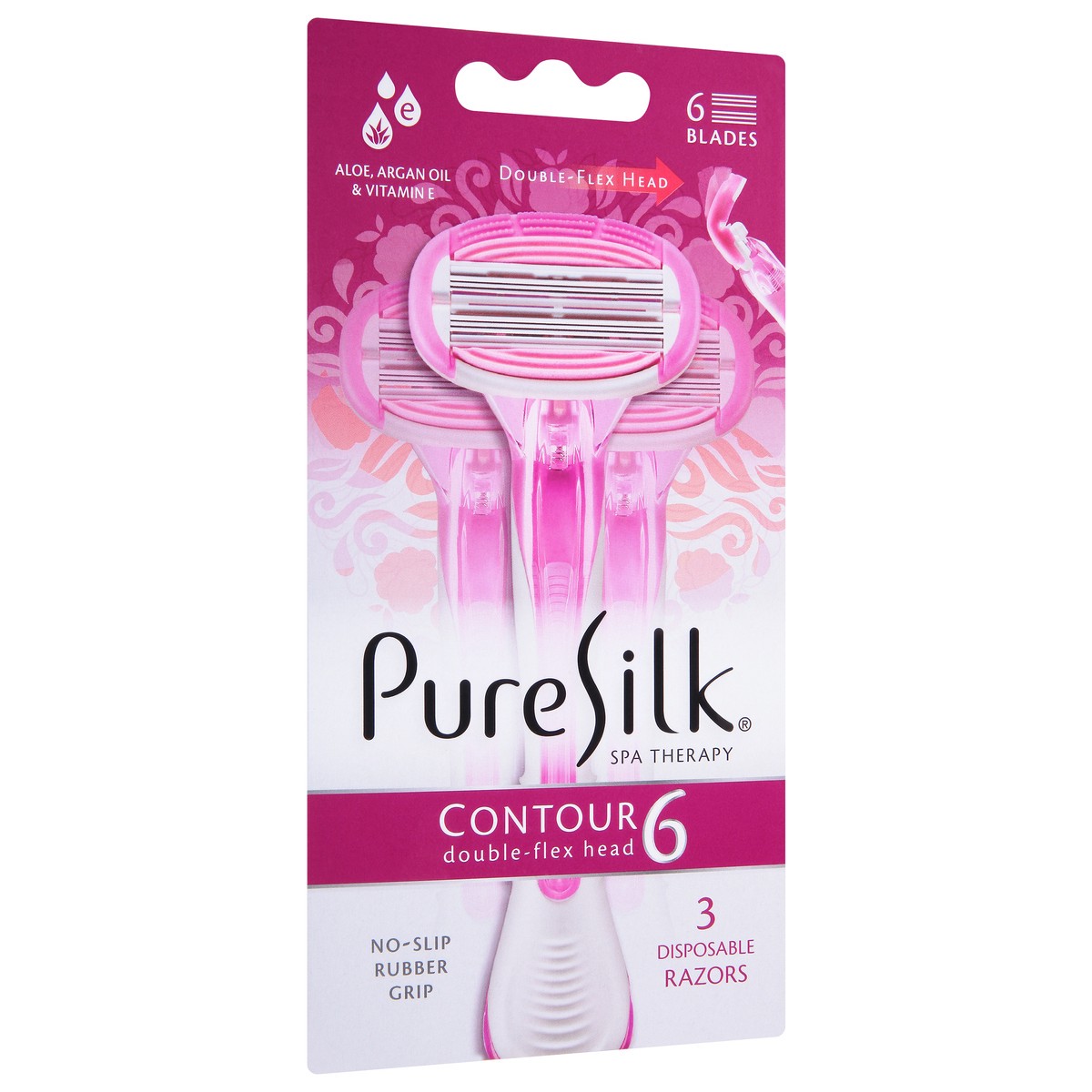 slide 8 of 9, Pure Silk Razor, Premium, Double Flex Head, Contour 6, 3 Each, 3 ct