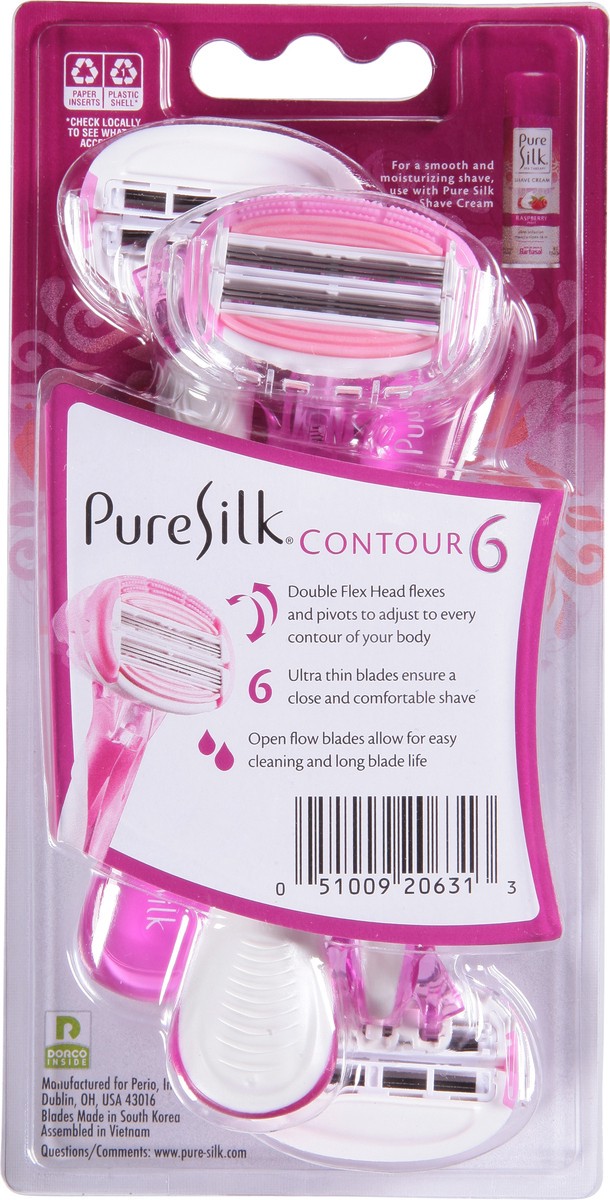 slide 5 of 9, Pure Silk Razor, Premium, Double Flex Head, Contour 6, 3 Each, 3 ct