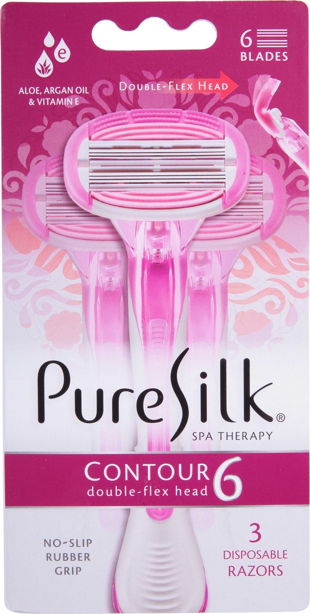 slide 9 of 9, Pure Silk Razor, Premium, Double Flex Head, Contour 6, 3 Each, 3 ct