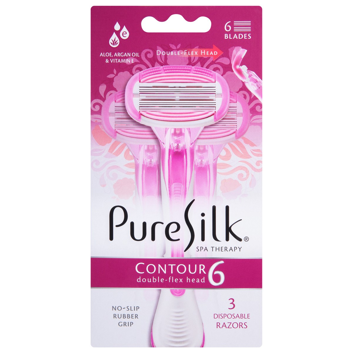 slide 1 of 9, Pure Silk Razor, Premium, Double Flex Head, Contour 6, 3 Each, 3 ct