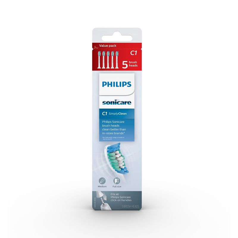 slide 4 of 4, Philips Sonicare SimplyClean Replacement Electric Toothbrush Head - HX6015/03 - White - 5ct, 5 ct