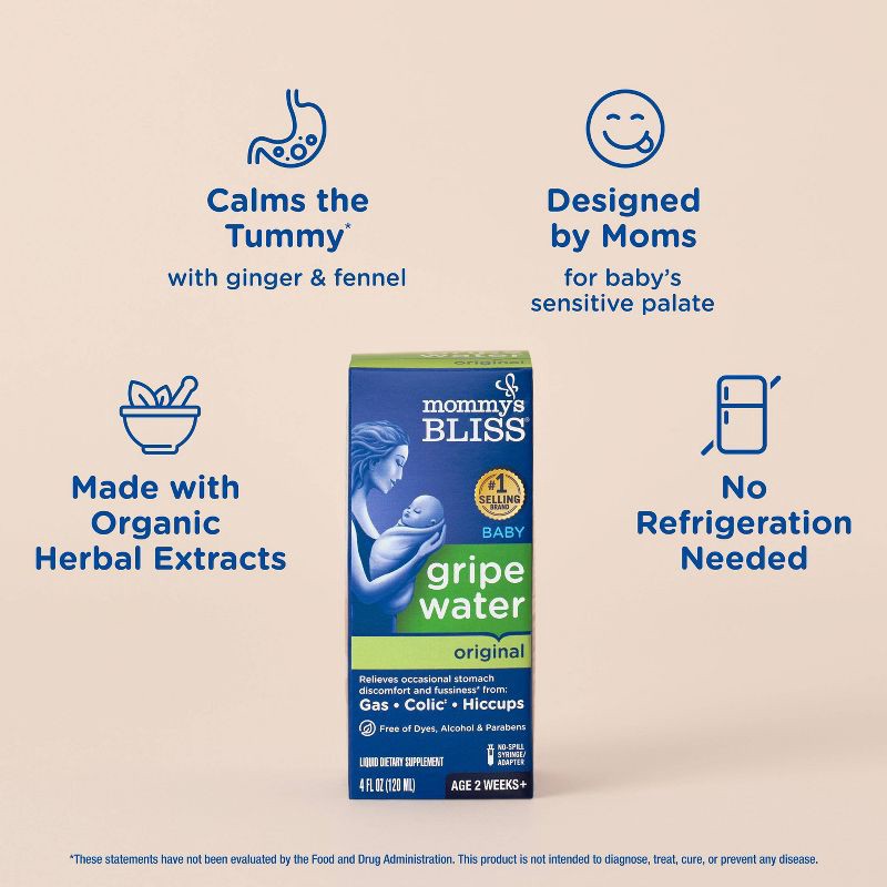 slide 4 of 10, Mommy's Bliss Gripe Water for Babies with Gas, Colic or Stomach Discomfort - 4 fl oz, 4 fl oz