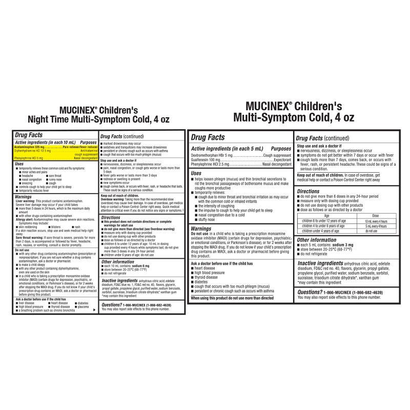 slide 2 of 10, Mucinex Children's Multi-Sympton Cold Medicine - Day & Night - Liquid - 4 fl oz/2ct, 2 ct; 4 fl oz