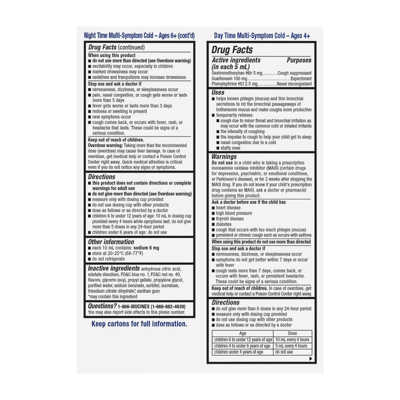 slide 7 of 10, Mucinex Children's Multi-Sympton Cold Medicine - Day & Night - Liquid - 4 fl oz/2ct, 2 ct; 4 fl oz