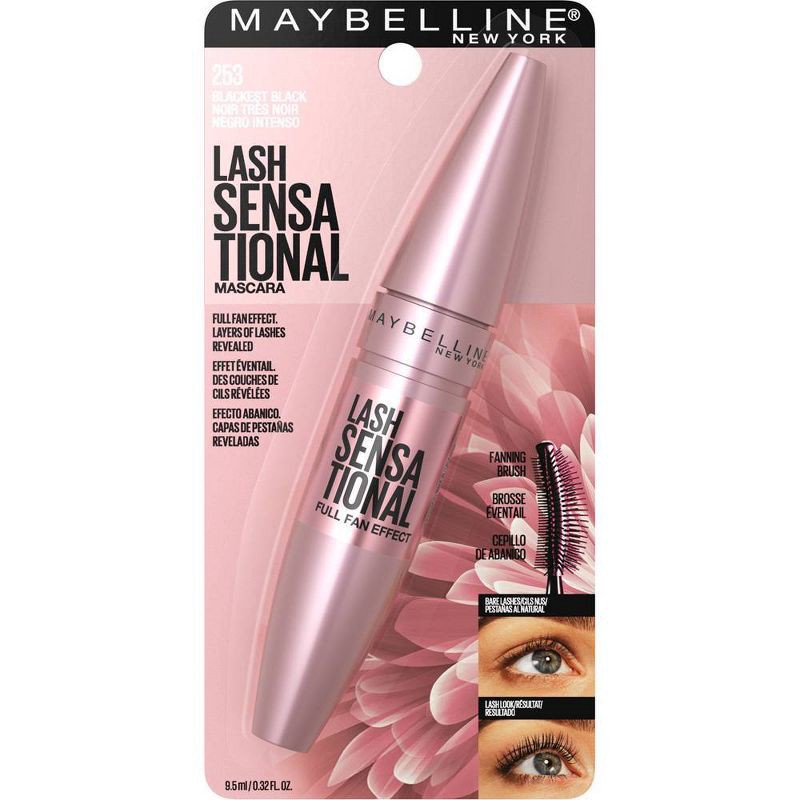 slide 8 of 9, Maybelline Lash Waterproof Sensational Lengthening Mascara - Washable Blackest Black - 0.32 fl oz, 0.32 fl oz