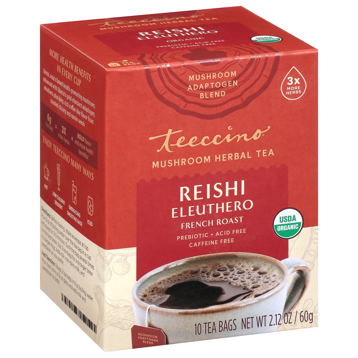slide 2 of 9, Teeccino French Roast Mushroom Tea Bags Reishi Eleuthero Herbal Tea 10 ea, 10 ct