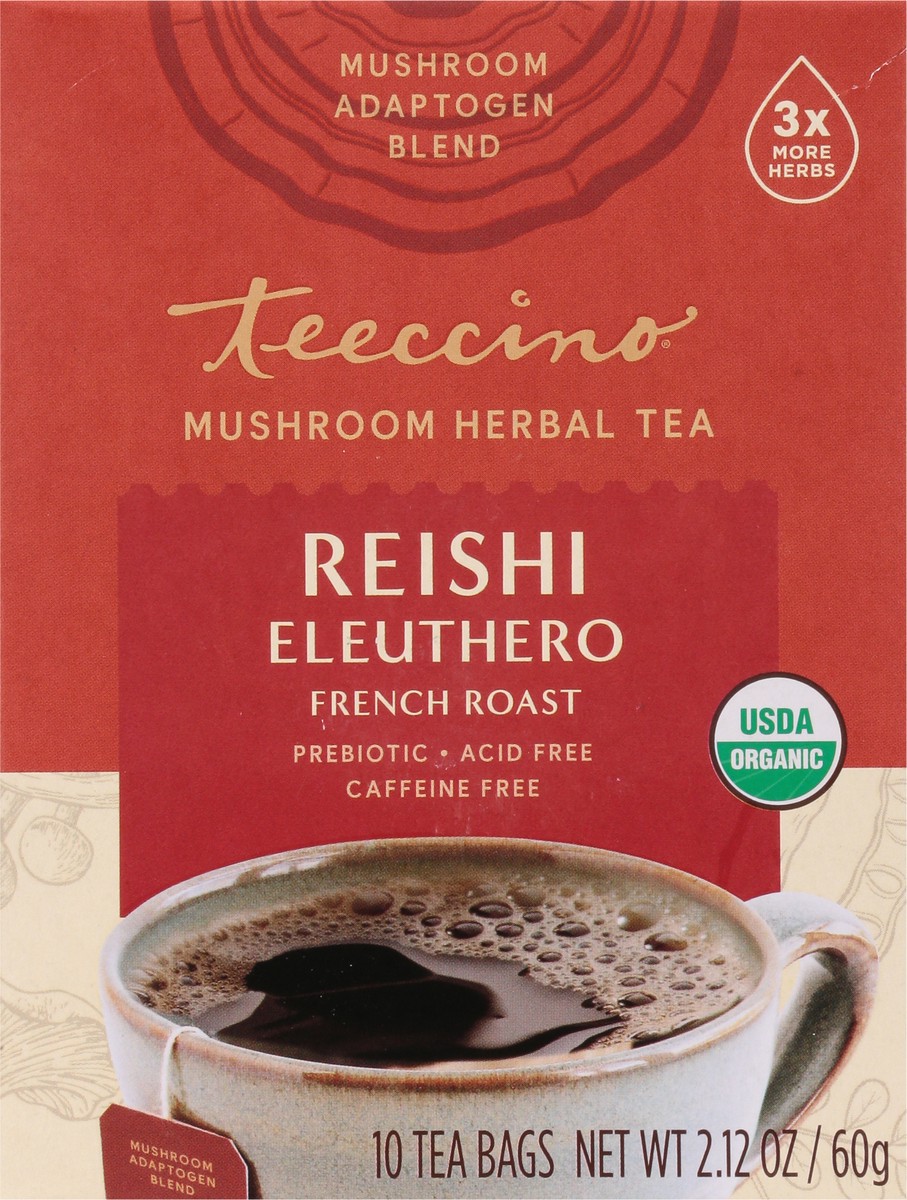slide 6 of 9, Teeccino French Roast Mushroom Tea Bags Reishi Eleuthero Herbal Tea 10 ea, 10 ct