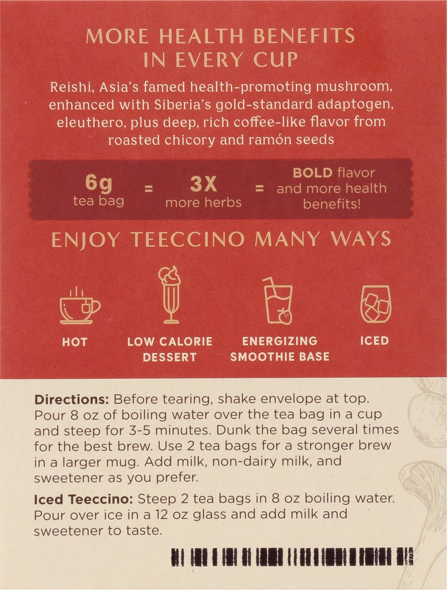 slide 7 of 9, Teeccino French Roast Mushroom Tea Bags Reishi Eleuthero Herbal Tea 10 ea, 10 ct