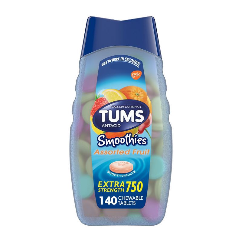 slide 1 of 9, Tums Extra Strength Smoothies Assorted Fruit Antacid Chewable Tablets - 140ct, 140 ct