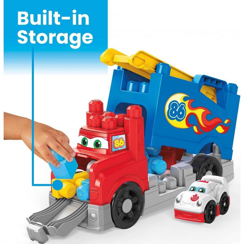 slide 4 of 9, MEGA BLOKS Build&Race Rig Preschool Racing Themed Building Block Set with Buildable Big Rig Plus Race Car with Real Sounds and Stunt Race Track, 1 ct