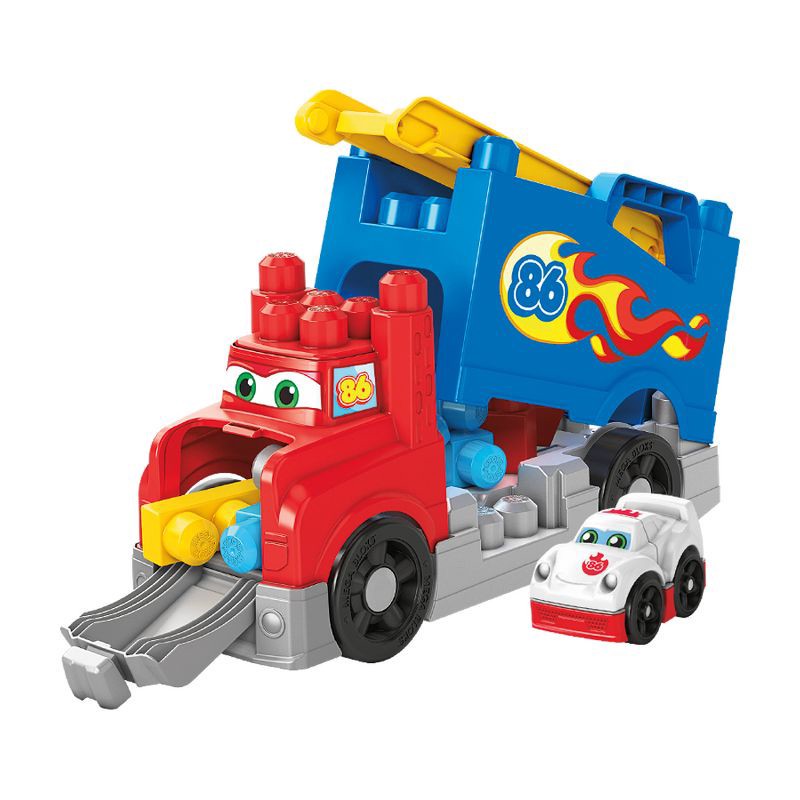 slide 8 of 9, MEGA BLOKS Build&Race Rig Preschool Racing Themed Building Block Set with Buildable Big Rig Plus Race Car with Real Sounds and Stunt Race Track, 1 ct