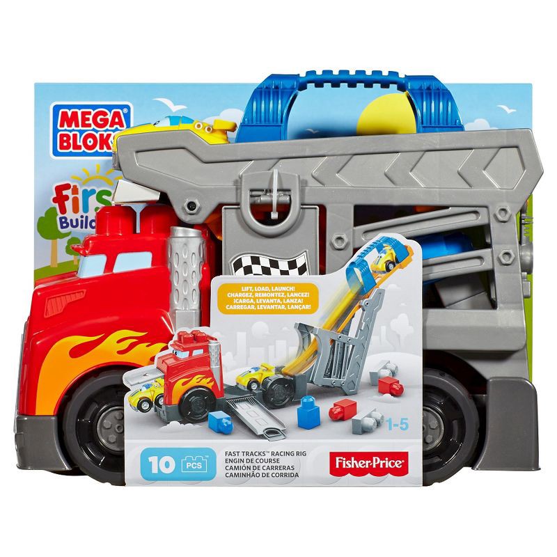 slide 9 of 9, MEGA BLOKS Build&Race Rig Preschool Racing Themed Building Block Set with Buildable Big Rig Plus Race Car with Real Sounds and Stunt Race Track, 1 ct