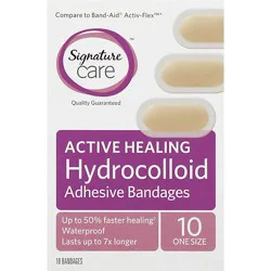 Signature Select/care Adhesive Bandages Hydrocolloid Active Healing One Size - 10 Count