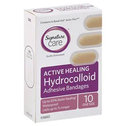 Signature Select/care Adhesive Bandages Hydrocolloid Active Healing One Size - 10 Count