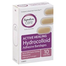 Signature Select/care Adhesive Bandages Hydrocolloid Active Healing One Size - 10 Count