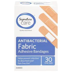 Signature Select/care Adhesive Bandages Fabric Antibacterial One Size - 30 Count
